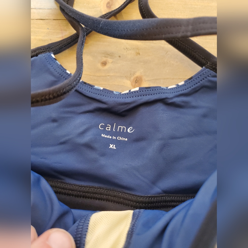Johnny Was Calme Endurance Sports Bra II Cross Back NWT XLarge Blue Spots - Picture 4 of 5